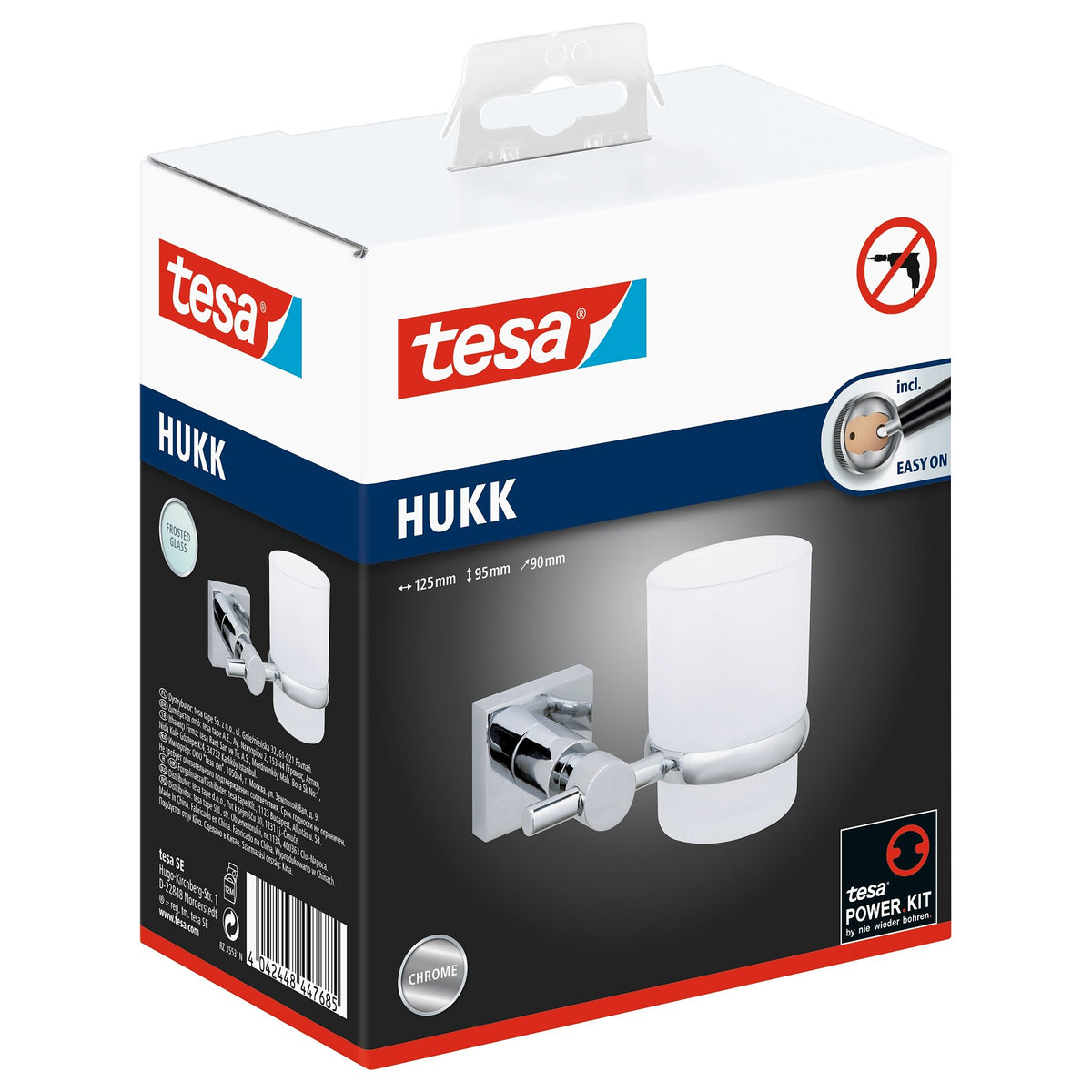 tesa Hukk Wall-Mounted Toothbrush Holder, Chrome-Plated, Includes Adhesive Solution