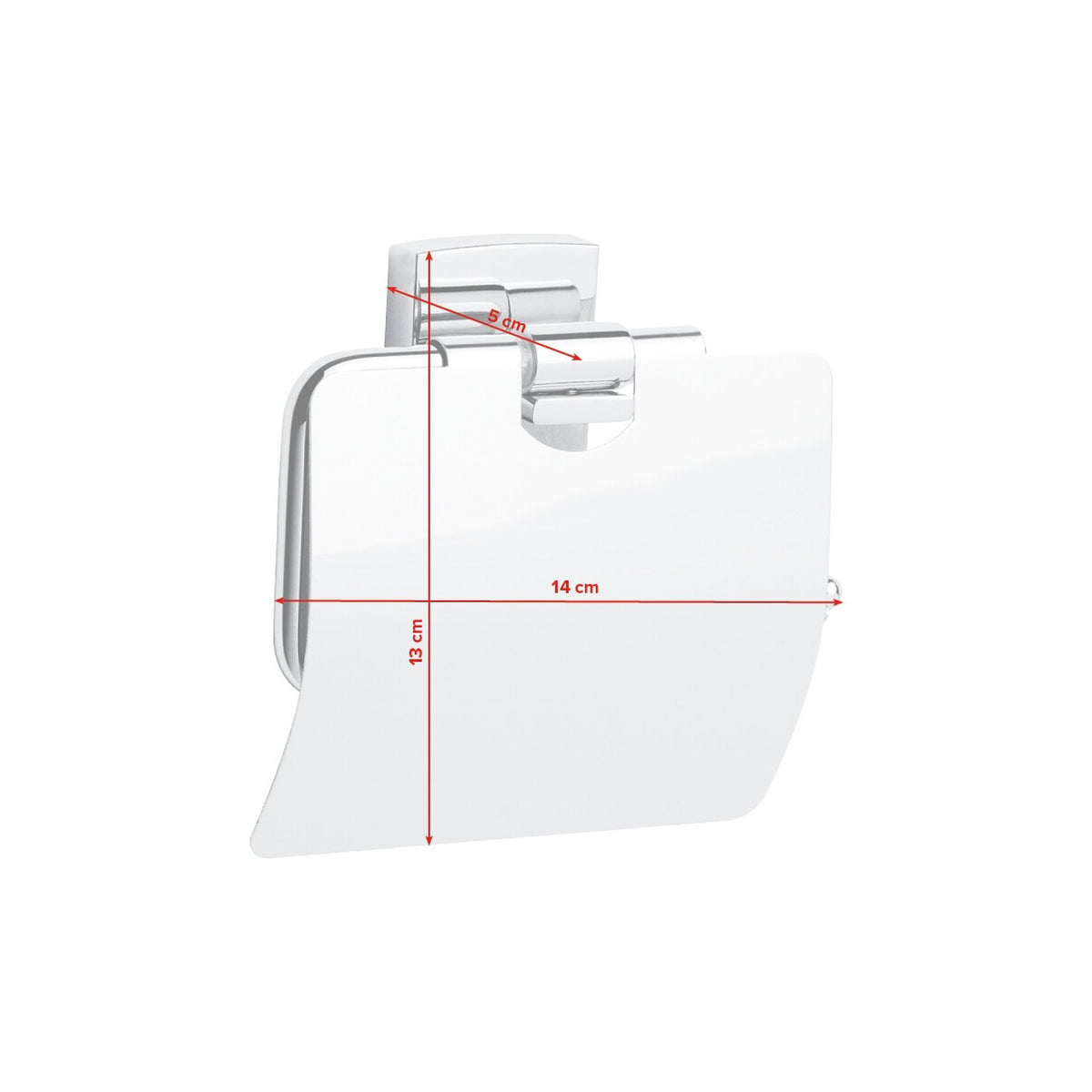 tesa Klaam Toilet Paper Holder with Lid, Chrome-Plated, Includes Adhesive Solution – Dimensions