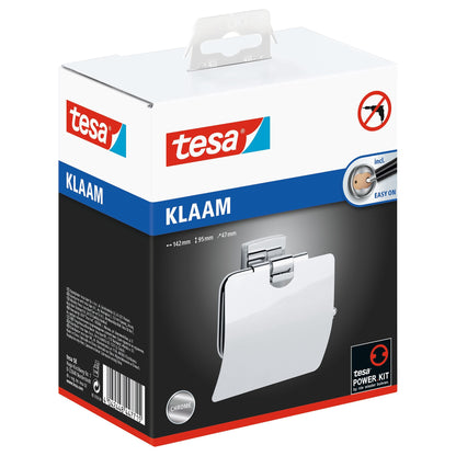 tesa Klaam Toilet Paper Holder with Lid, Chrome-Plated, Includes Adhesive Solution