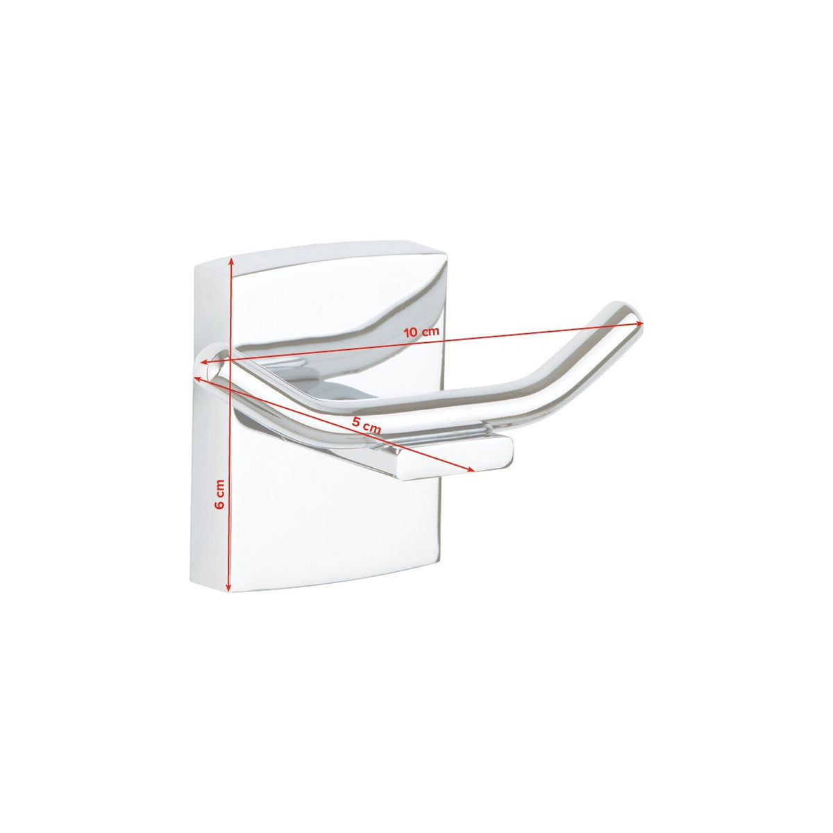 tesa Klaam Double Wall Hook, Chrome-Plated, Includes Adhesive Solution – Dimensions