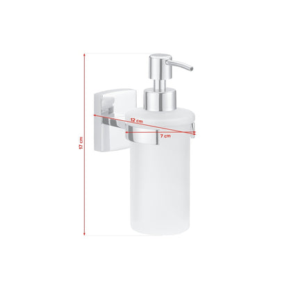 tesa Klaam Designer Soap Dispenser, Chrome-Plated, Includes Adhesive Solution – Dimensions
