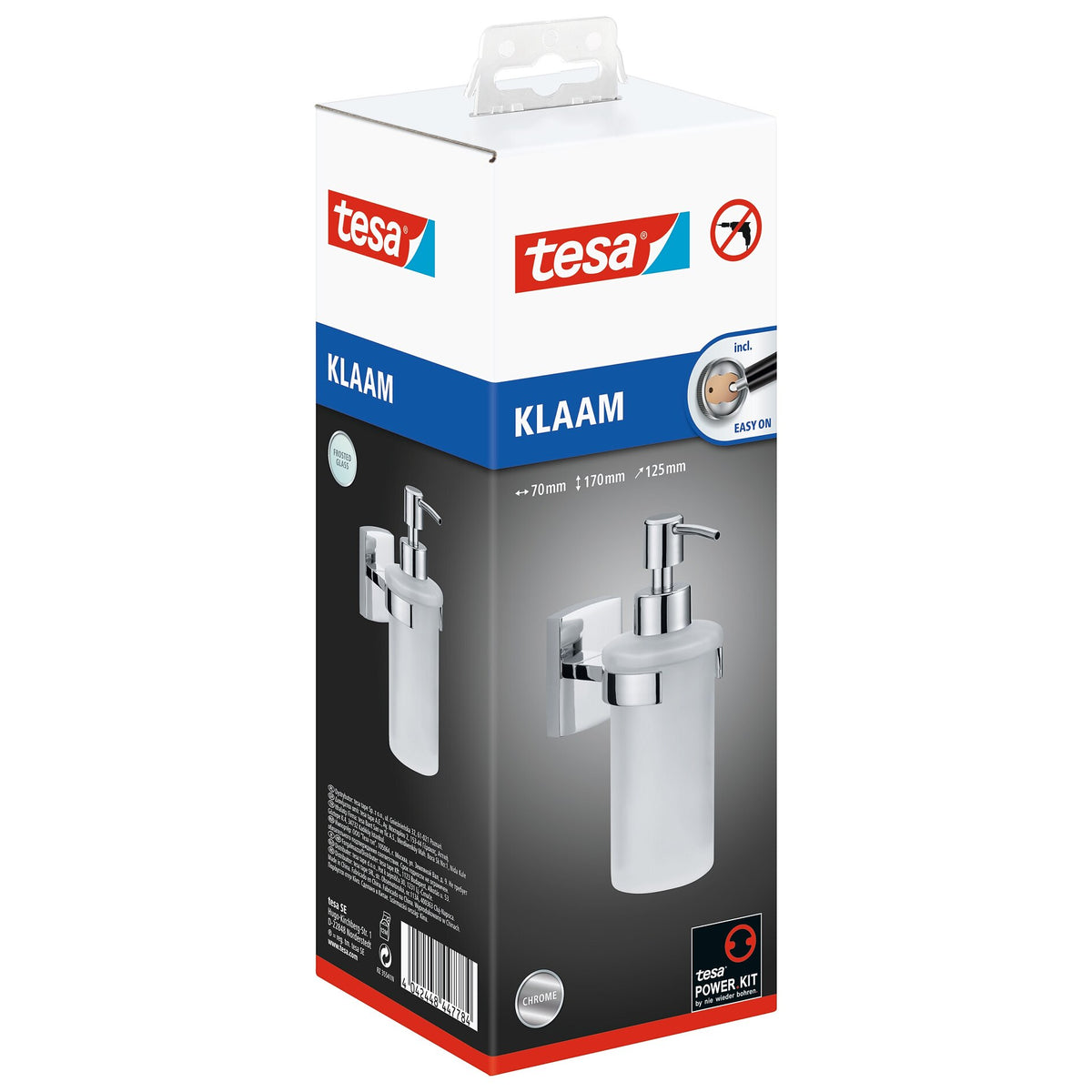 tesa Klaam Designer Soap Dispenser, Chrome-Plated, Includes Adhesive Solution