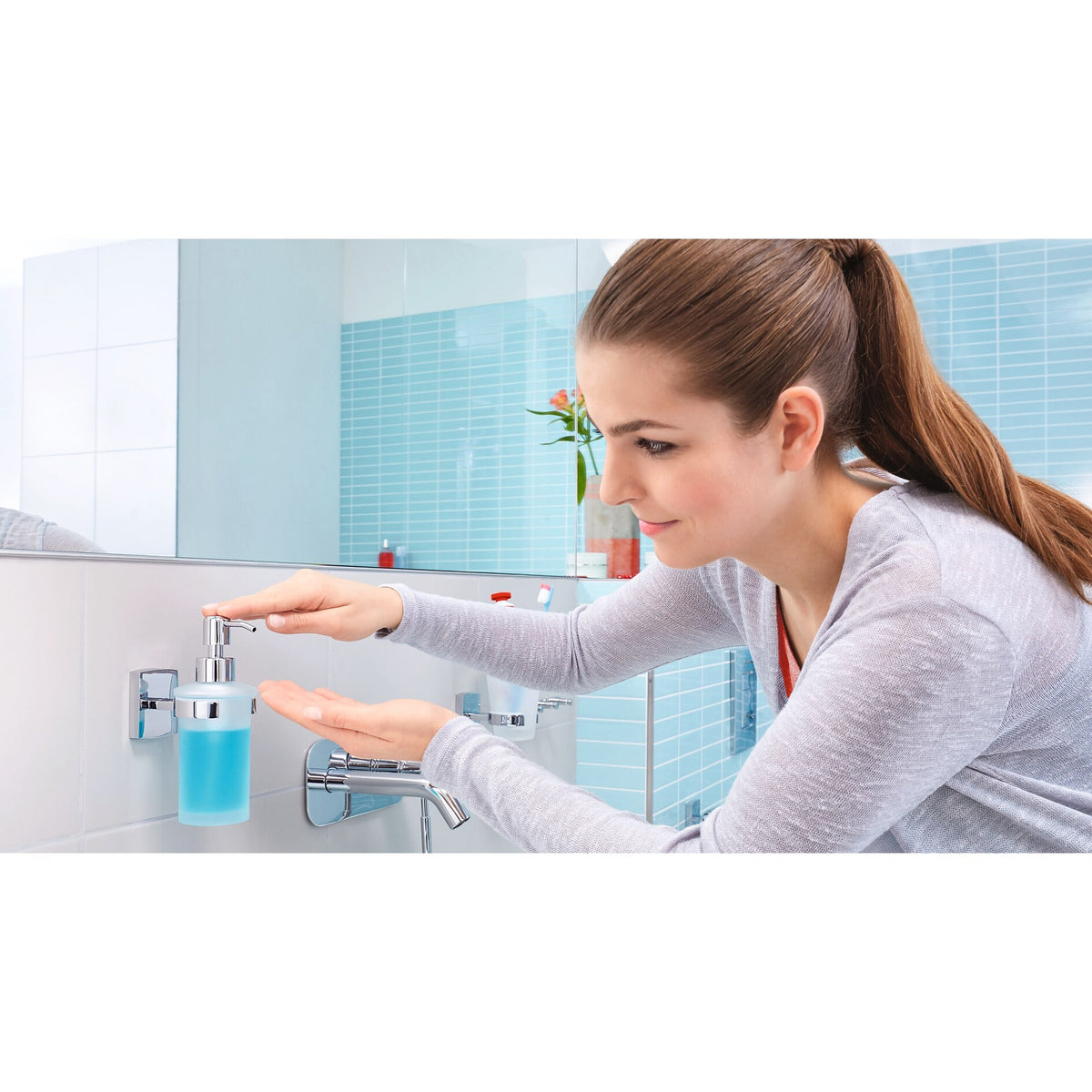 tesa Klaam Designer Soap Dispenser, Chrome-Plated, Includes Adhesive Solution – Instructions for Use