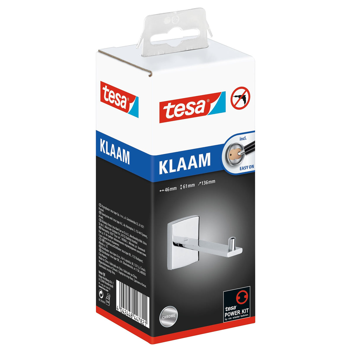 tesa Klaam Replacement Roll Holder, Chrome-Plated, Includes Adhesive Solution