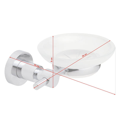 tesa Loxx Soap Dish (No Drilling Required), Chrome-Plated, Satin-Finish Glass – Dimensions