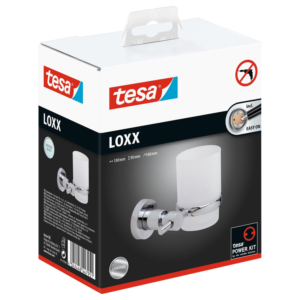 tesa Loxx Toothbrush Holder in Stainless Steel Finish, with Adhesive Solution