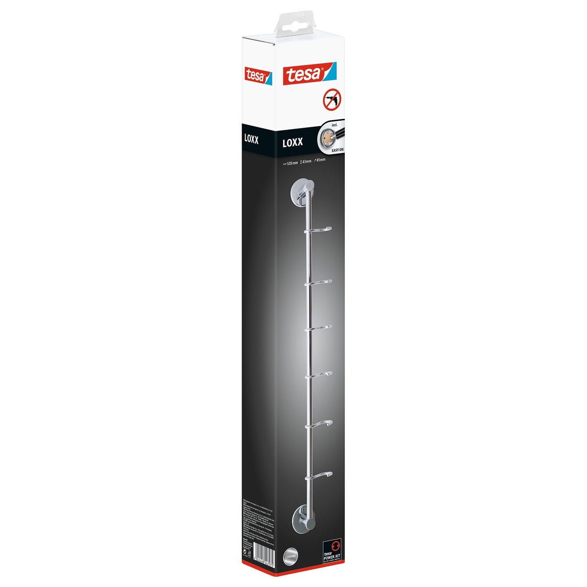 tesa Loxx Hook Strip, chrome-plated, with adhesive solution included