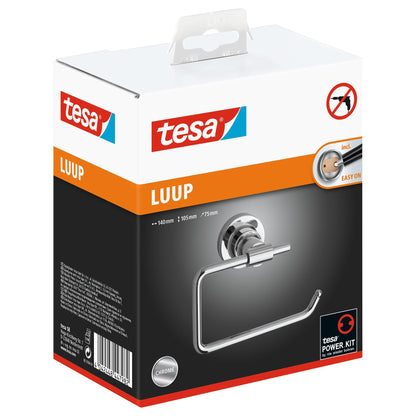 tesa Luup Toilet Paper Holder (without lid), chrome-plated, includes adhesive solution (without lid)