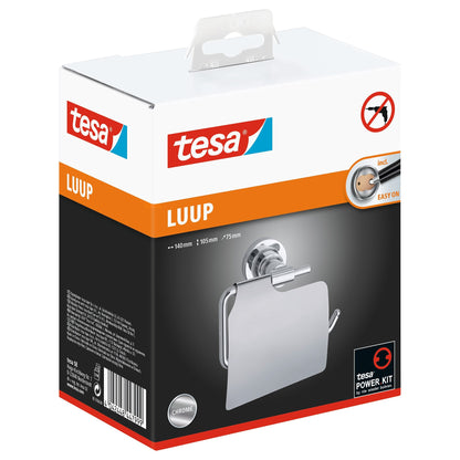 tesa Luup Toilet Paper Holder with Lid, Includes Adhesive Solution