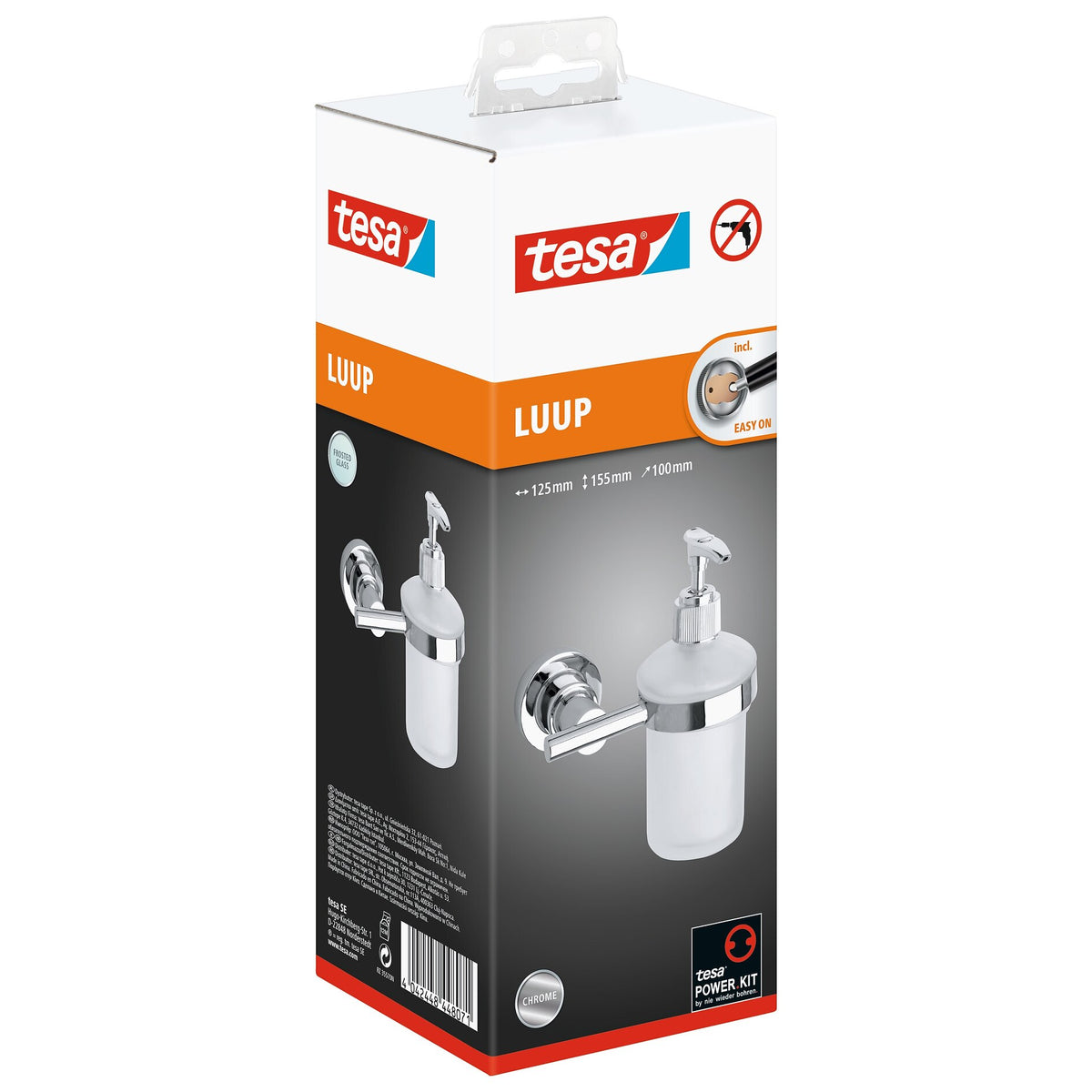 tesa Luup Soap Dispenser (175 ml), chrome-plated, includes adhesive solution