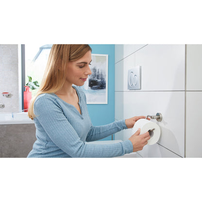 tesa MOON Toilet Paper Holder without Lid, Stainless Steel Finish, Includes Adhesive Solution – Instructions for Use