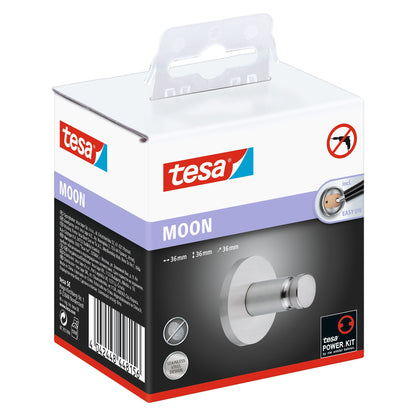 tesa MOON Adhesive Hooks, Stainless Steel Look, Guaranteed Rust-Free
