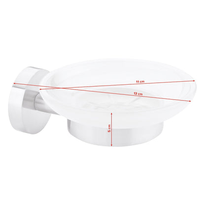 tesa MOON Wall-Mounted Soap Dish, Stainless Steel Look, Includes Adhesive Solution – Dimensions