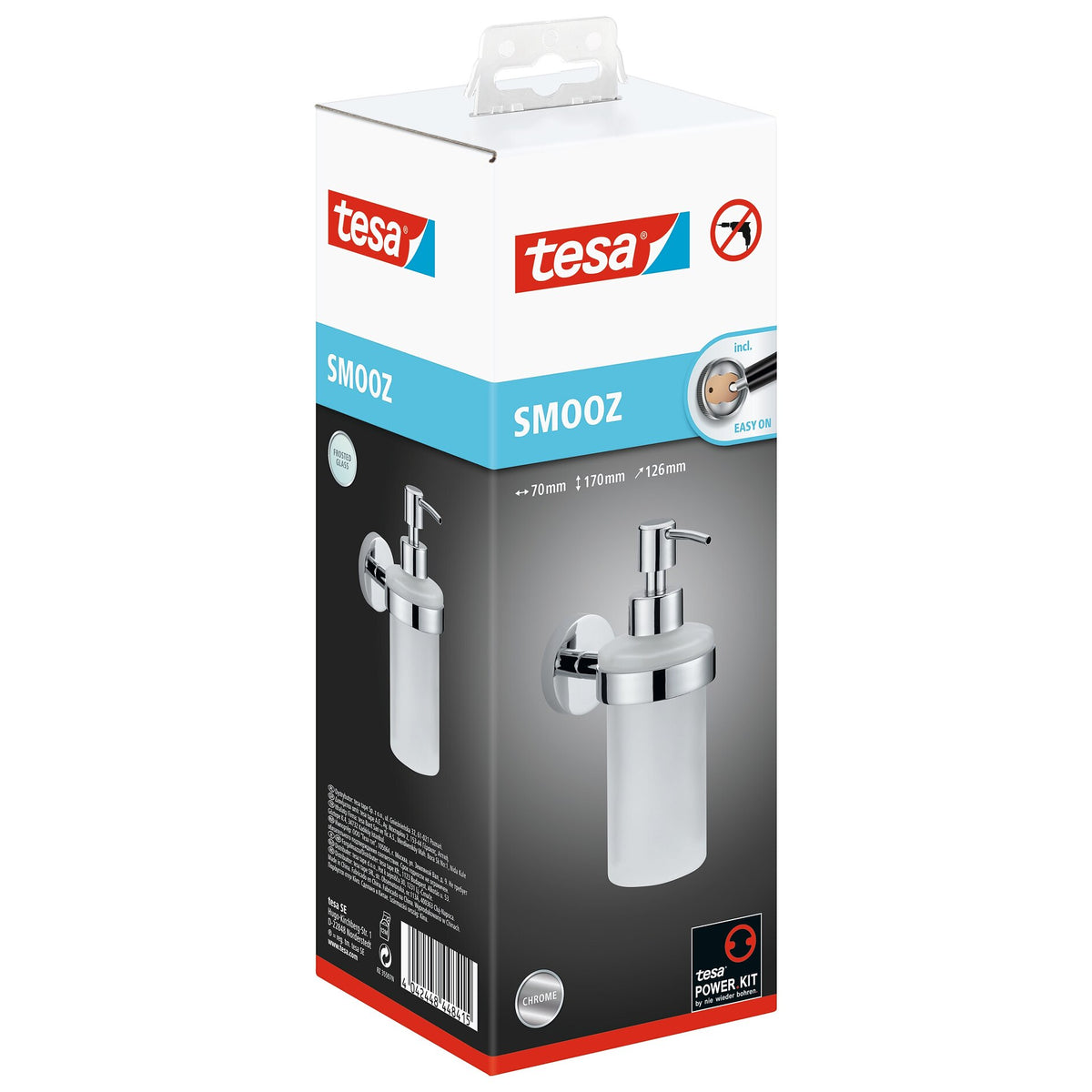 tesa SMOOZ Soap Dispenser Set, Chrome-Plated, Includes Adhesive Solution