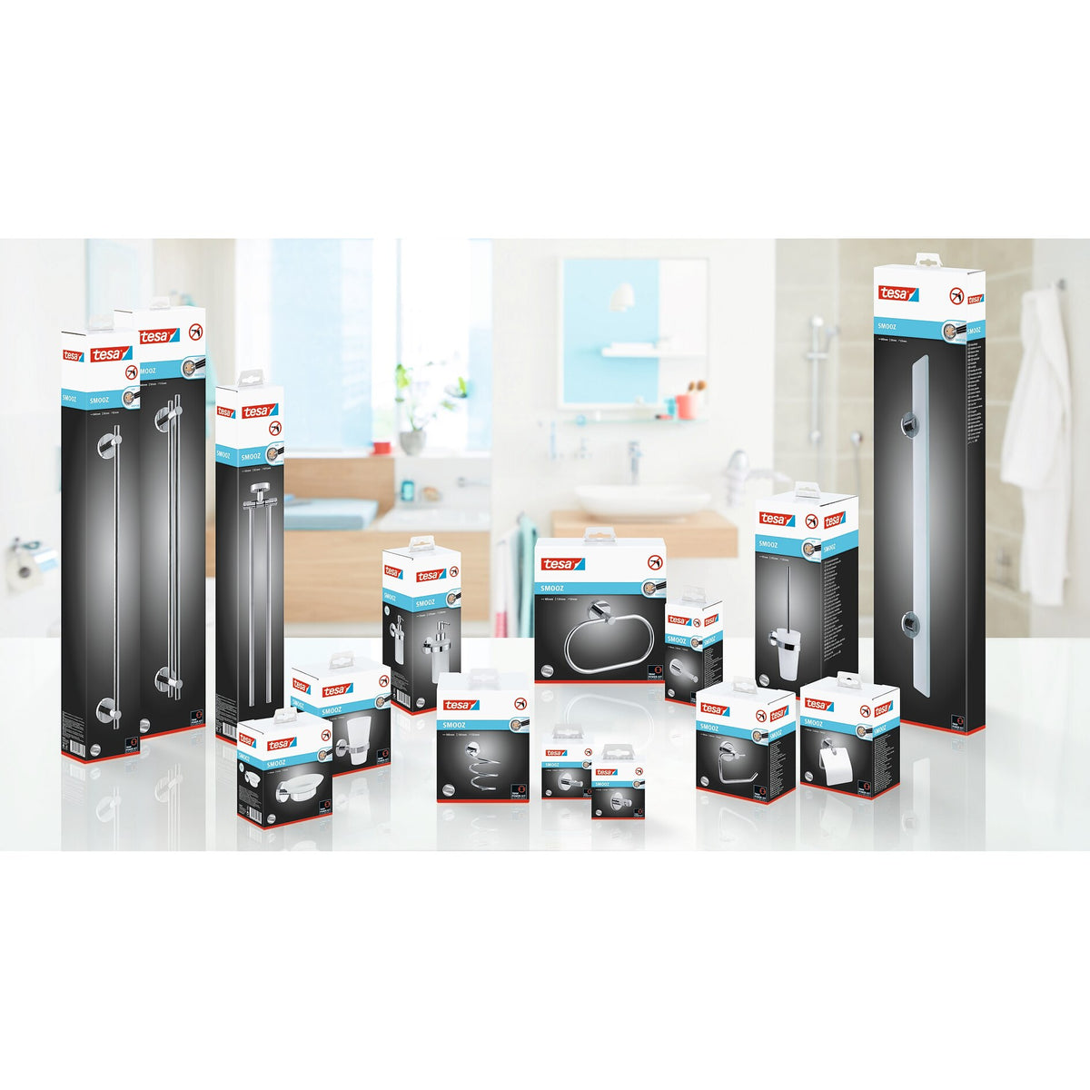 tesa SMOOZ Soap Dispenser Set, Chrome-Plated, Includes Adhesive Solution – Assortment