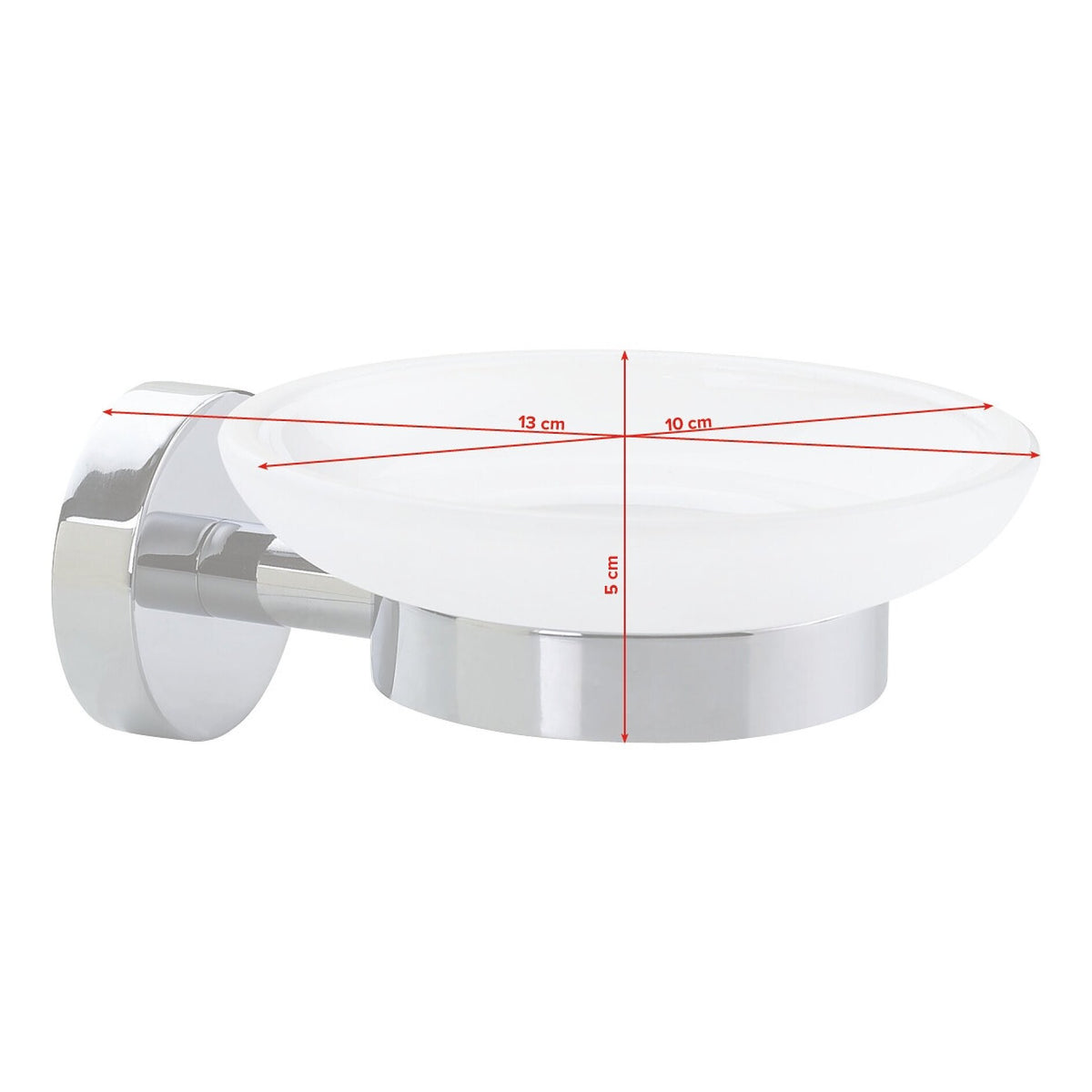 tesa SMOOZ Soap Dish, Chrome-Plated, Satin-Finish Glass, Adhesive Solution – Dimensions