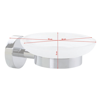 tesa SMOOZ Soap Dish, Chrome-Plated, Satin-Finish Glass, Adhesive Solution – Dimensions