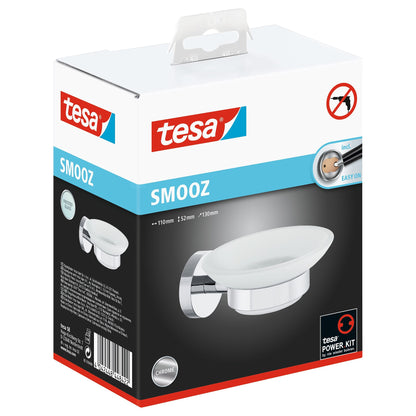 tesa SMOOZ Soap Dish, Chrome-Plated, Satin-Finish Glass, Adhesive Solution