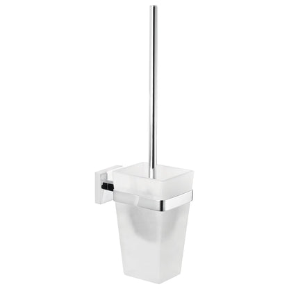 tesa DELUXXE Toilet Brush Set, Metal, Chrome-Plated, Includes Adhesive Solution