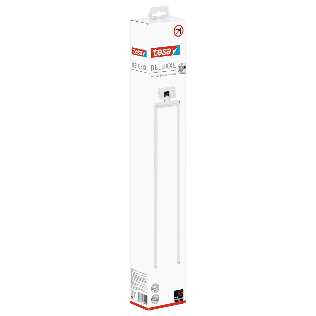 tesa DELUXXE Towel Rack, 2 Arms, with Adhesive Solution Included