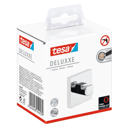 tesa DELUXXE Towel Hook, Metal, Chrome-Plated, Includes Adhesive Solution
