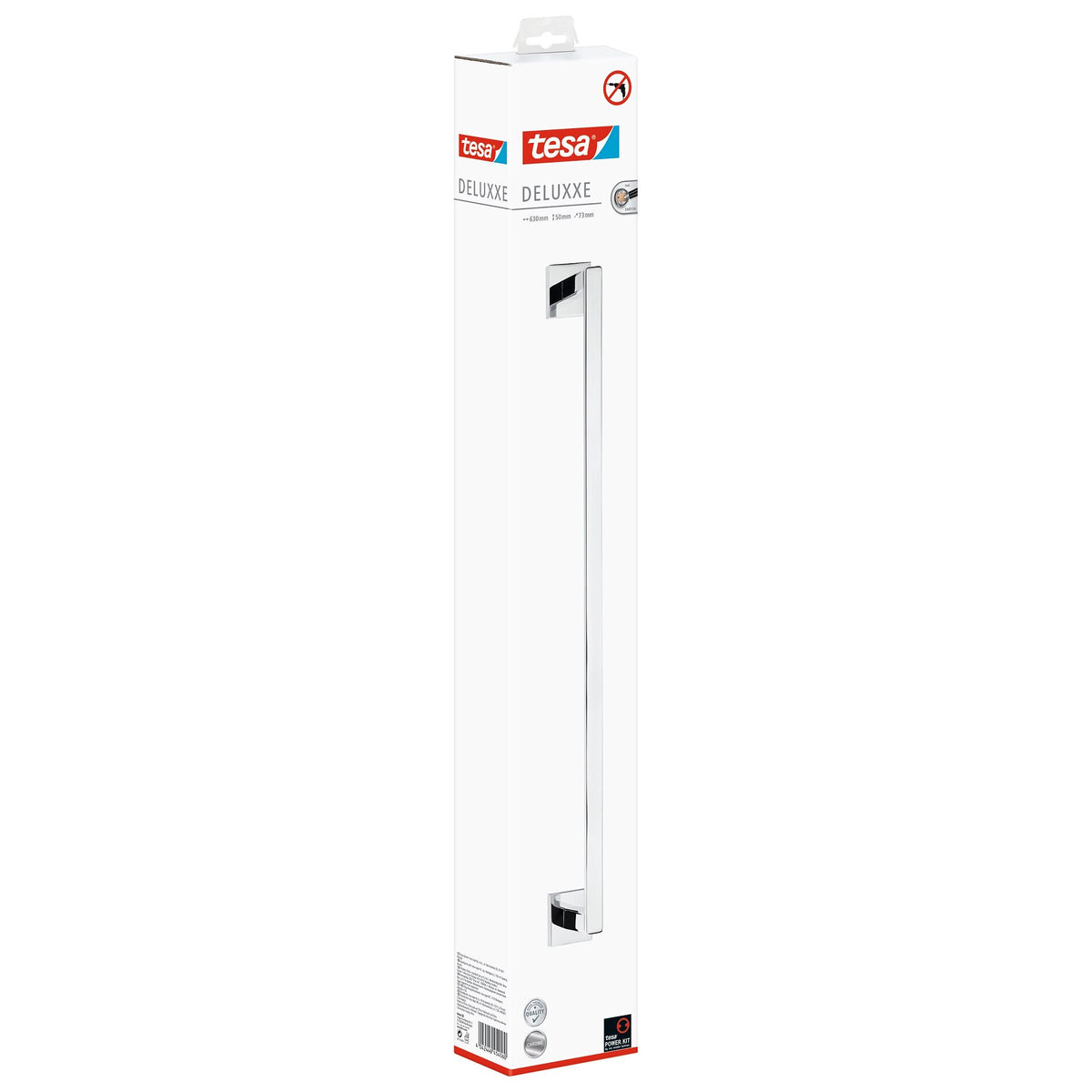 tesa DELUXXE Towel Rack, Metal, Chrome-Plated, Includes Adhesive Solution