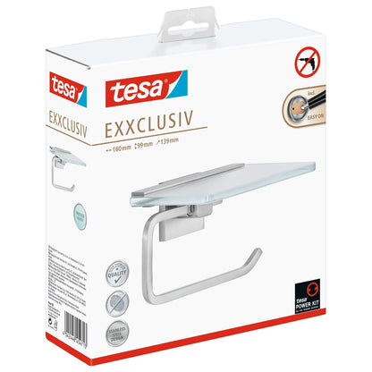 tesa EXXCLUSIV Toilet Paper Holder with Shelf, Includes Adhesive Solution