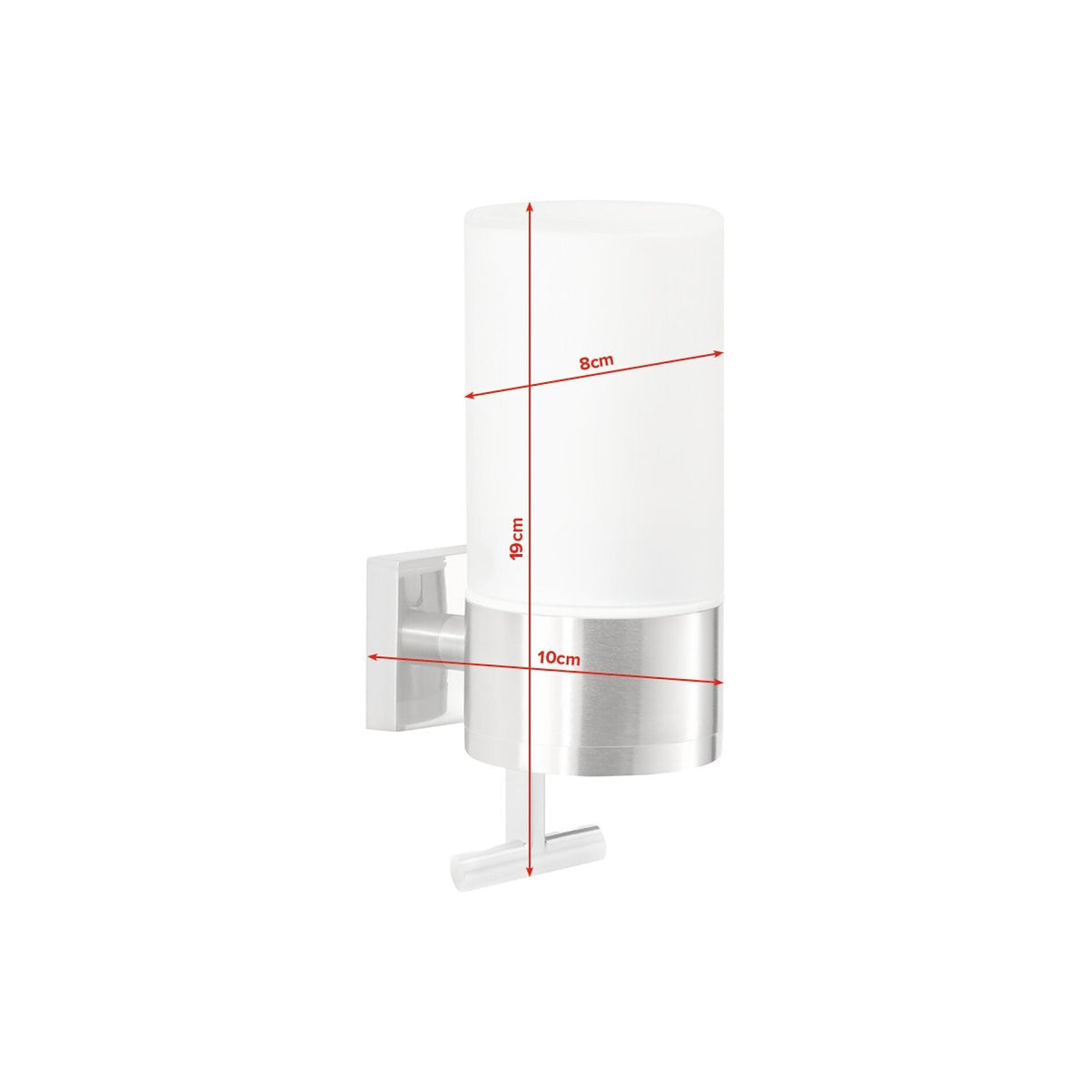 tesa EXXCLUSIV Soap Dispenser, Stainless Steel Look, Includes Adhesive Solution – Dimensions