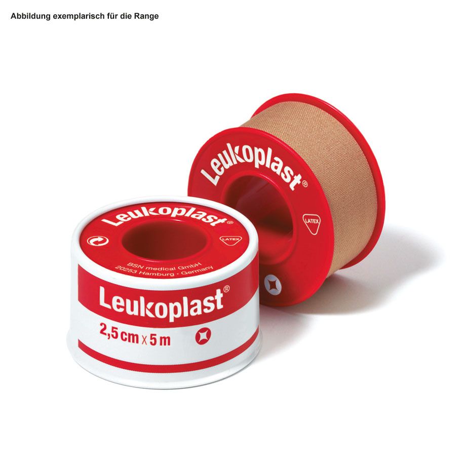 Leukoplast roll plaster 5m x 2.5cm red in a protective ring for wounds | Pack (12 rolls)