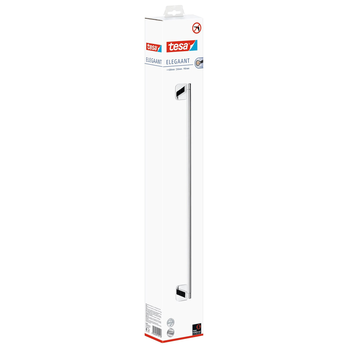tesa ELEGAANT Towel Rack, Chrome-Plated, Metal, Includes Adhesive Solution