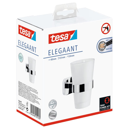 tesa ELEGAANT Toothbrush Holder, Metal, Chrome-Plated, Includes Adhesive Solution