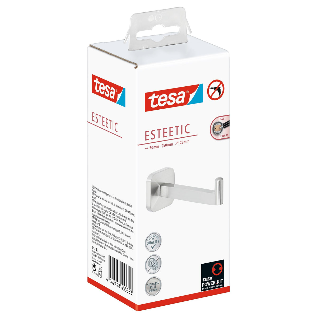 tesa Esteetic Replacement Roll Holder, Stainless Steel Finish, Adhesive Solution