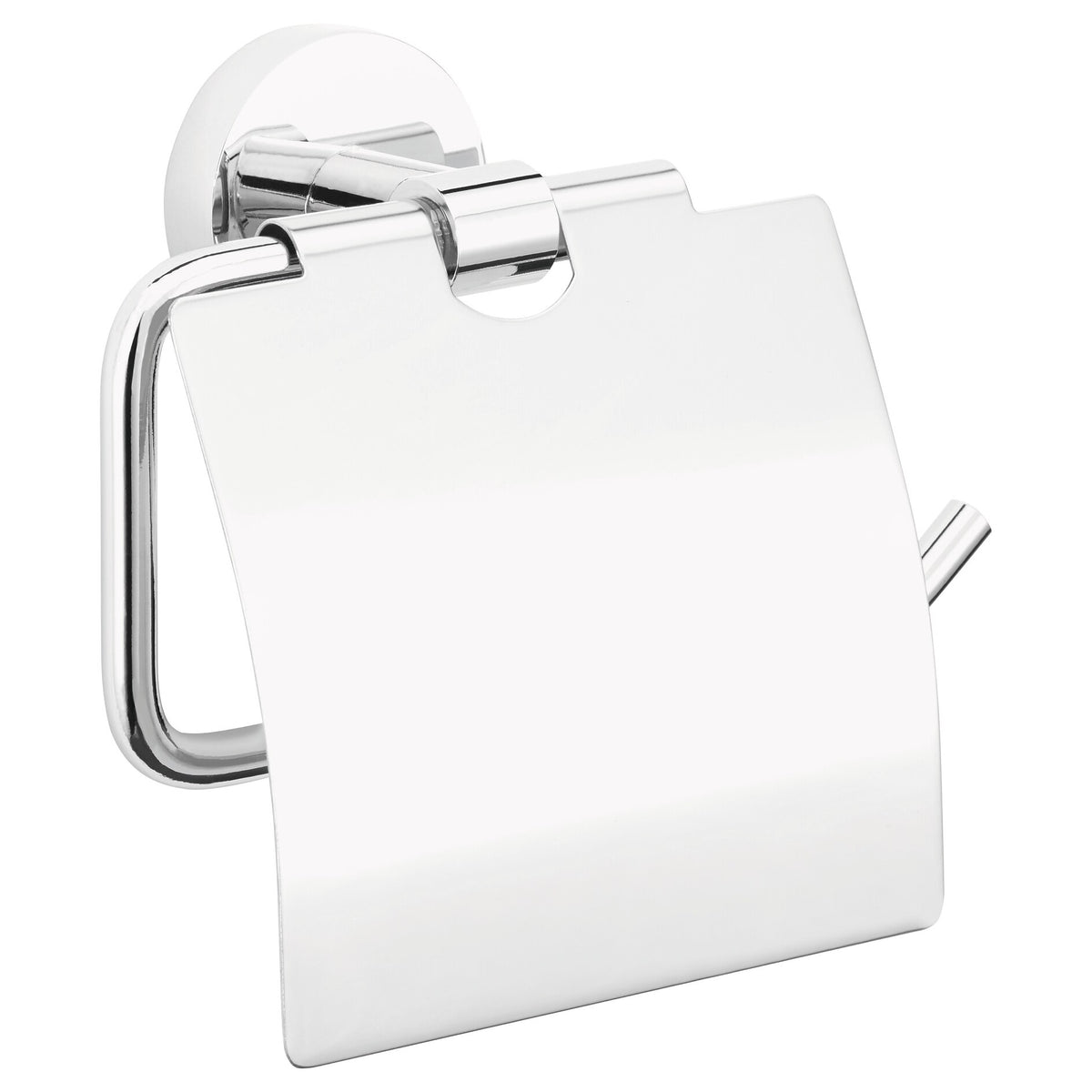 tesa Exxcellent Toilet Paper Holder with Lid, Metal, Chrome-Plated, Includes Adhesive Solution