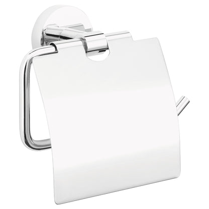 tesa Exxcellent Toilet Paper Holder with Lid, Metal, Chrome-Plated, Includes Adhesive Solution