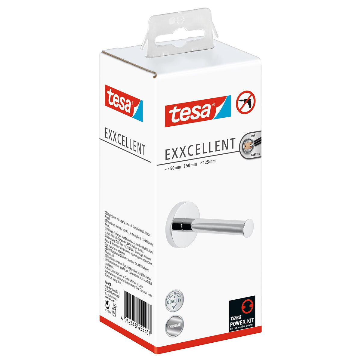 tesa Exxcellent Replacement Roll Holder, Metal, Chrome-Plated, Includes Adhesive Solution