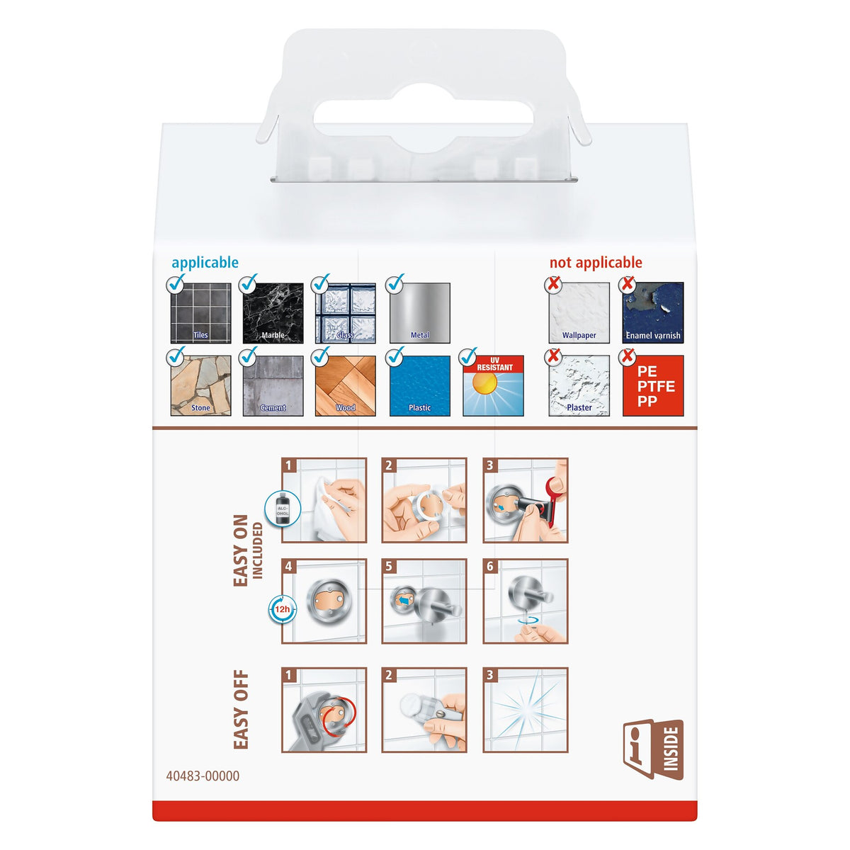 tesa Nooblesse Double-Sided Adhesive Hooks, Stainless Steel Finish, Includes Adhesive Solution