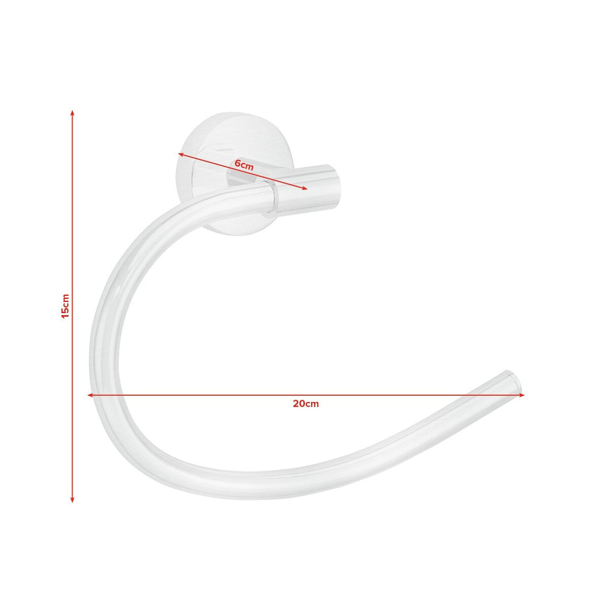 tesa Nooblesse Towel Ring, Stainless Steel Look, Includes Adhesive Solution – Dimensions