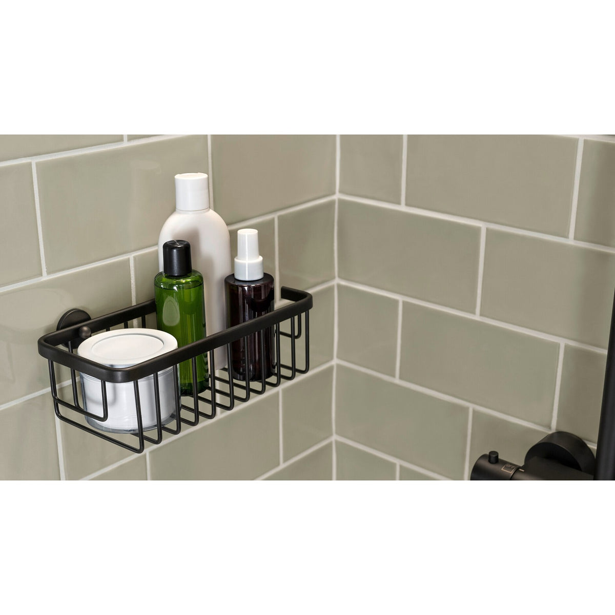 tesa ALUXX BLACK Shower Basket, Matte Black, for the Shower and Bathtub – Usage