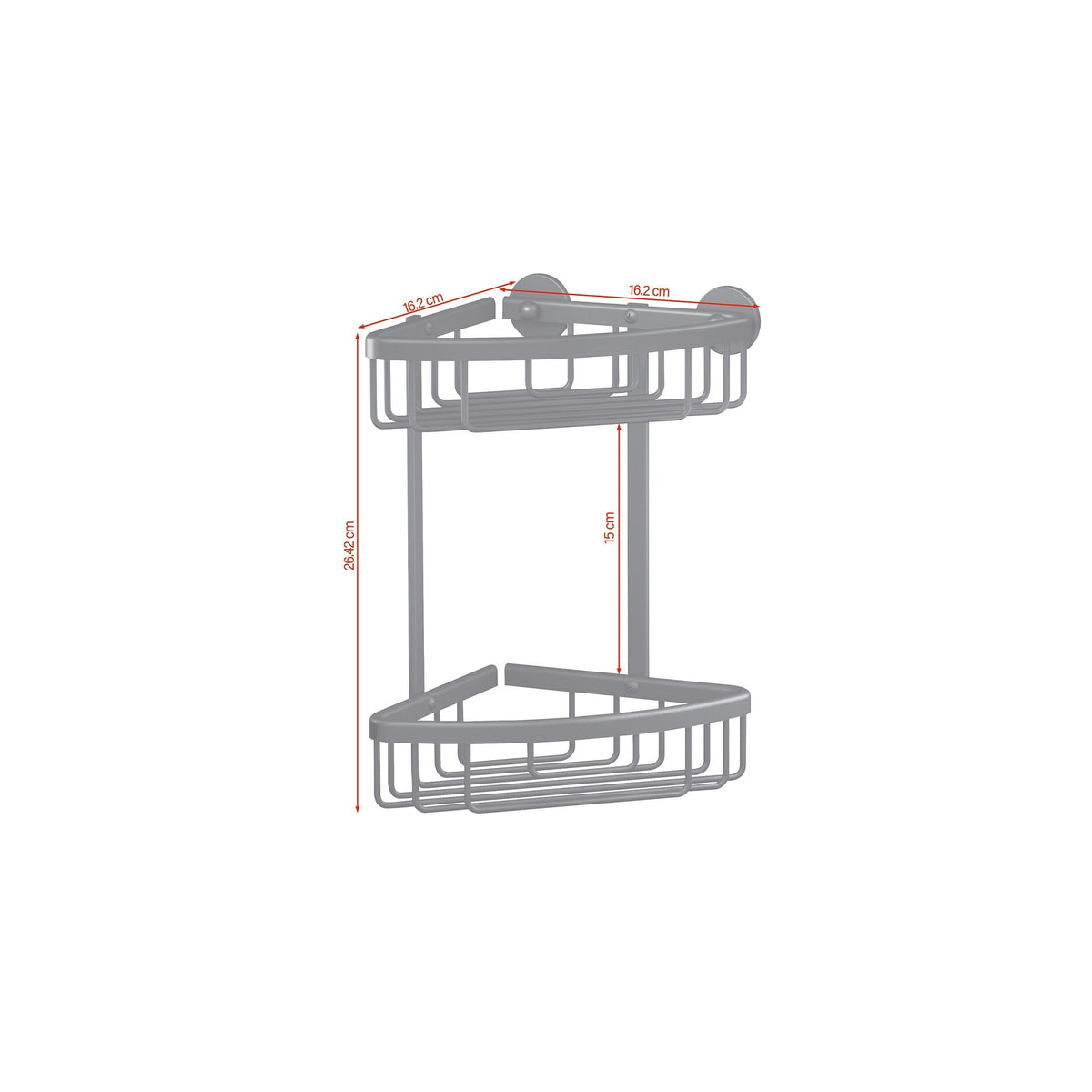 tesa ALUXX BLACK Corner Shower Basket, Two-Tier, Matte Black, for Shower and Bathtub