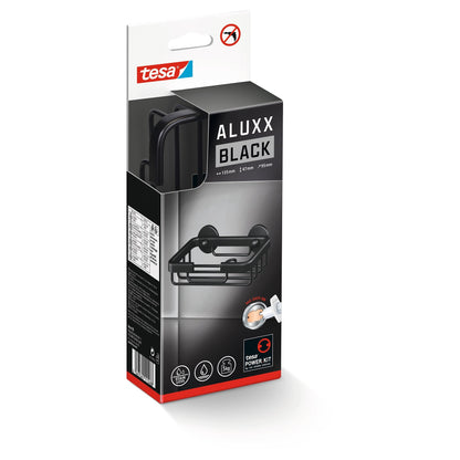 tesa ALUXX BLACK Soap Basket, Matte Black, for the Shower and Bathtub