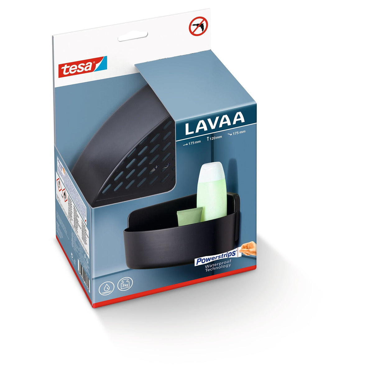 tesa LAVAA Small Corner Shower Basket, Matte Black, Stylish, Practical, Space-Saving, White