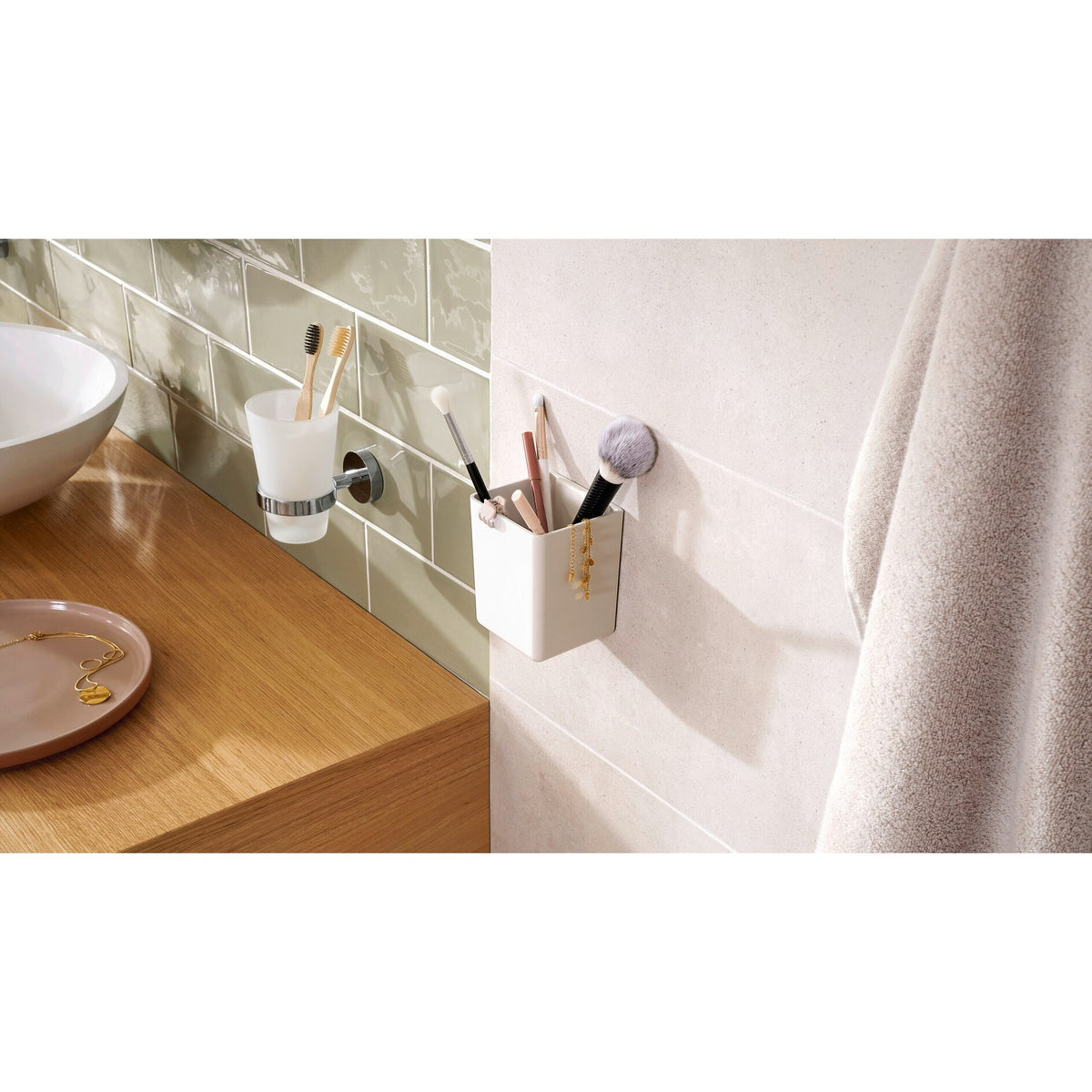 tesa BABOO Storage Box, Additional Storage Space for the Bathroom, White – Usage