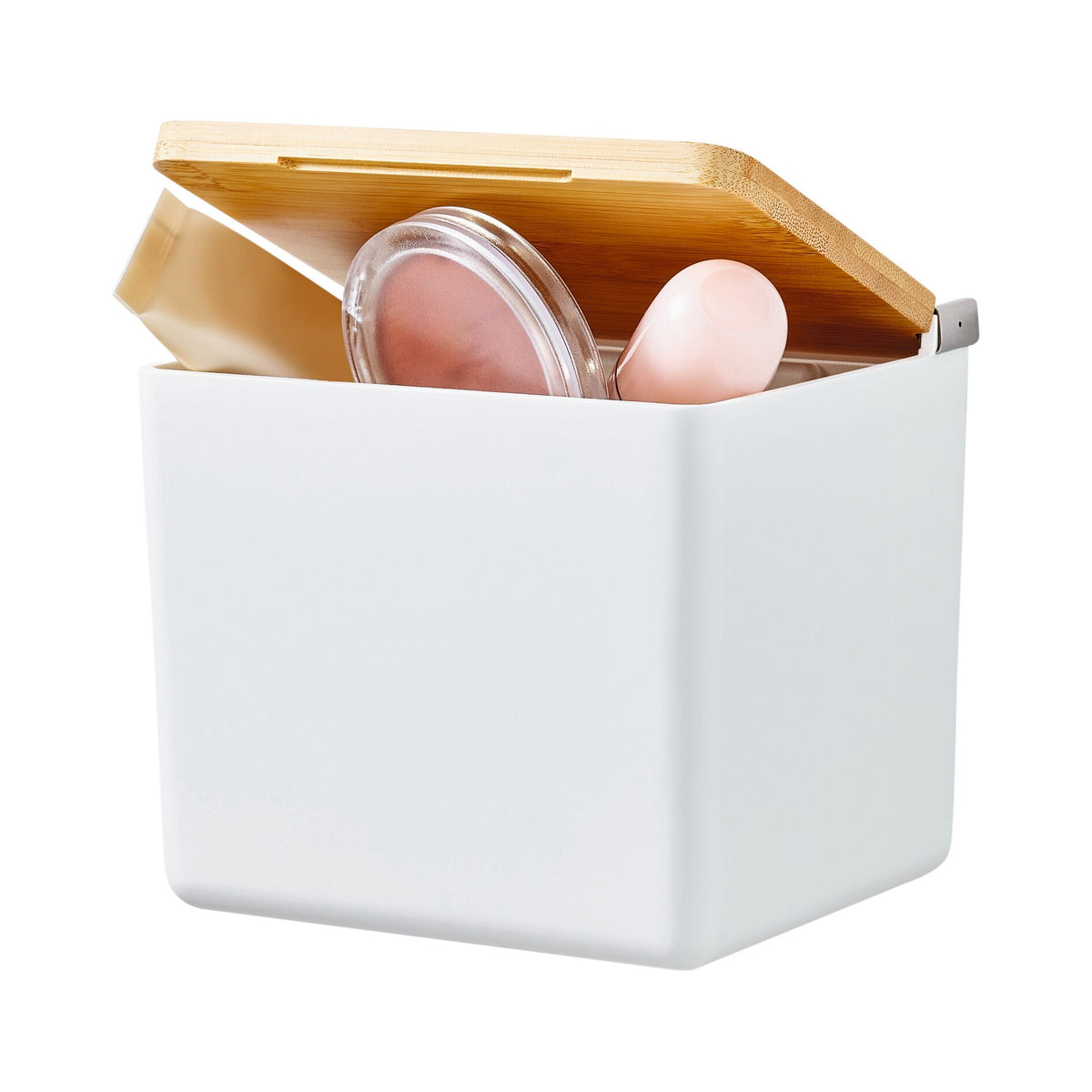 tesa BABOO Small Storage Box, with Bamboo Lid, Additional Storage Space for the Bathroom, White