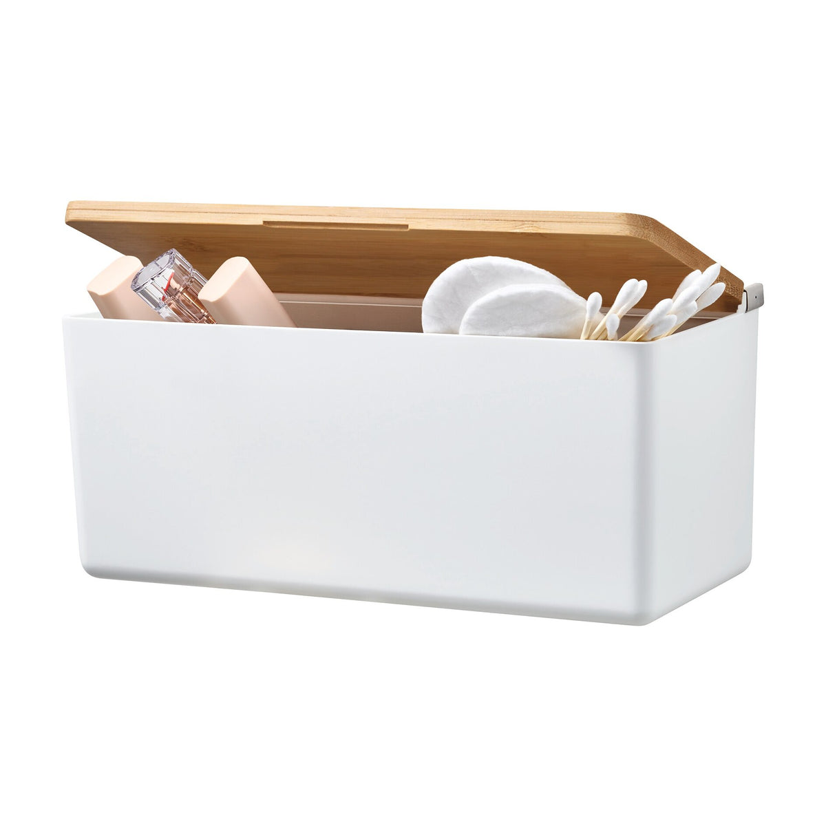 tesa BABOO Medium-Sized Storage Box, with Bamboo Lid and Divider, Additional Storage Space for the Bathroom, White