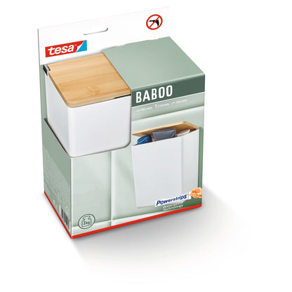 tesa BABOO Large Storage Box, with Bamboo Lid, Additional Storage Space for the Bathroom, White