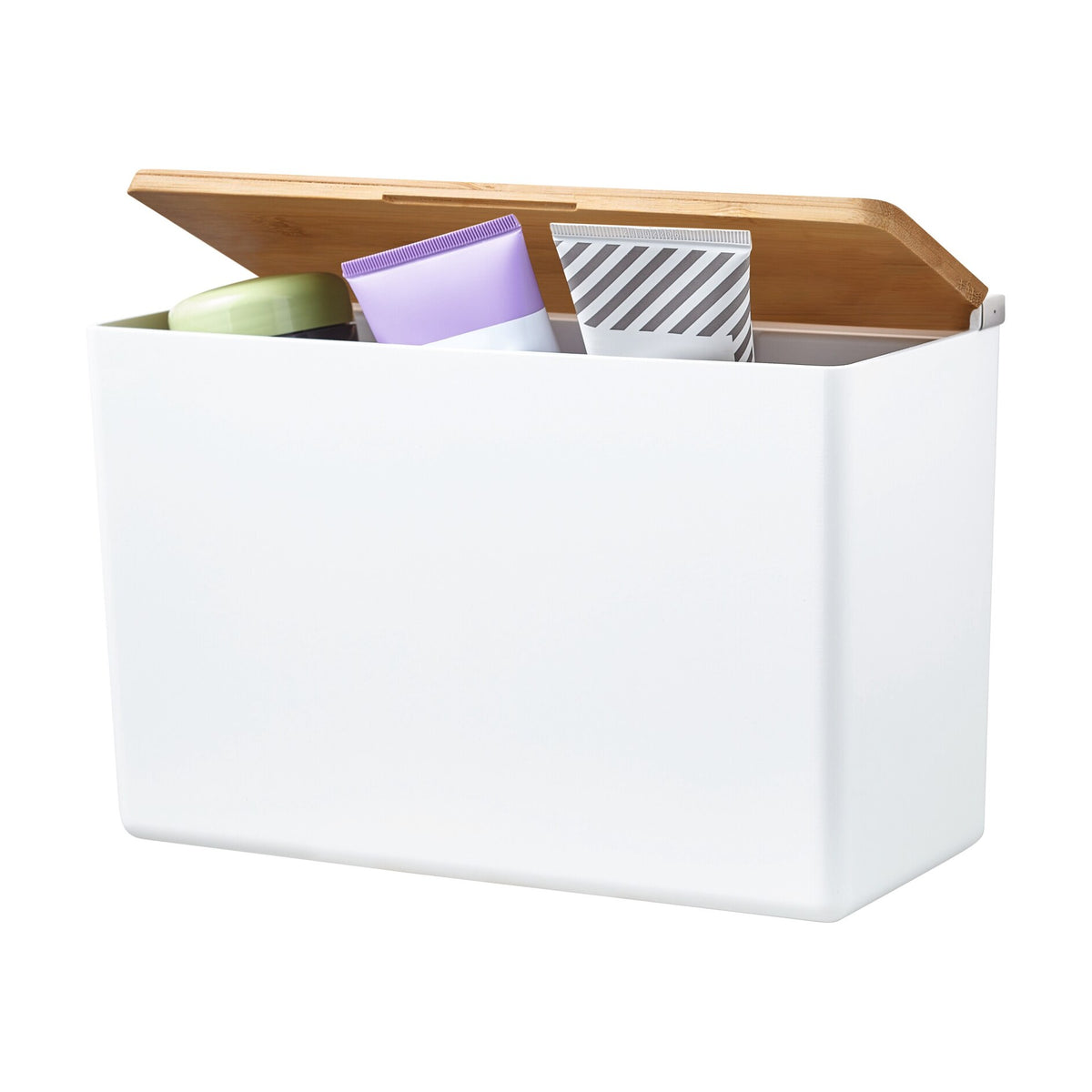 tesa BABOO Extra-Large Storage Box, with Bamboo Lid and Divider, Additional Storage Space for the Bathroom, White