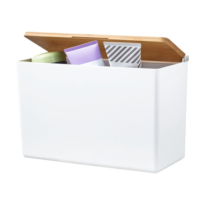 tesa BABOO Extra-Large Storage Box, with Bamboo Lid and Divider, Additional Storage Space for the Bathroom, White