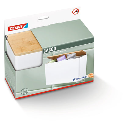 tesa BABOO Extra-Large Storage Box, with Bamboo Lid and Divider, Additional Storage Space for the Bathroom, White