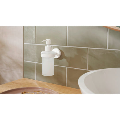 tesa MOON WHITE Wall-Mounted Soap Dispenser, Matte White, Includes Adhesive Solution – Instructions for Use