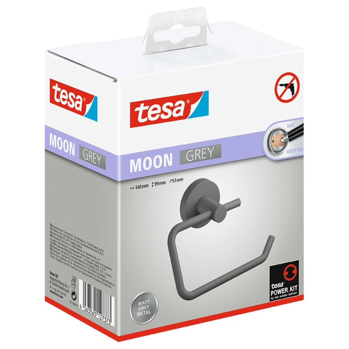 tesa MOON GREY Toilet Paper Holder, Matte Gray, Includes Adhesive Solution